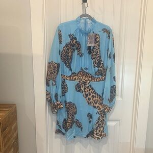 Blue Leopard Print Midi Dress